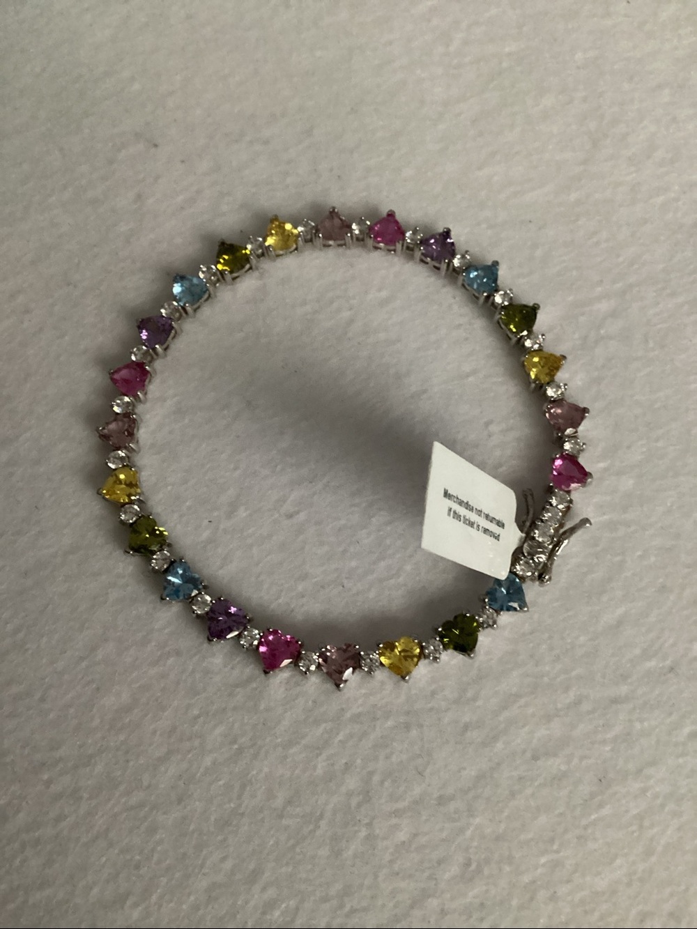 Giani Bernini 925 Multi-Color Cubic Zirconia SS Heart Gemstone Tennis Bracelet - Picture 7 of 11